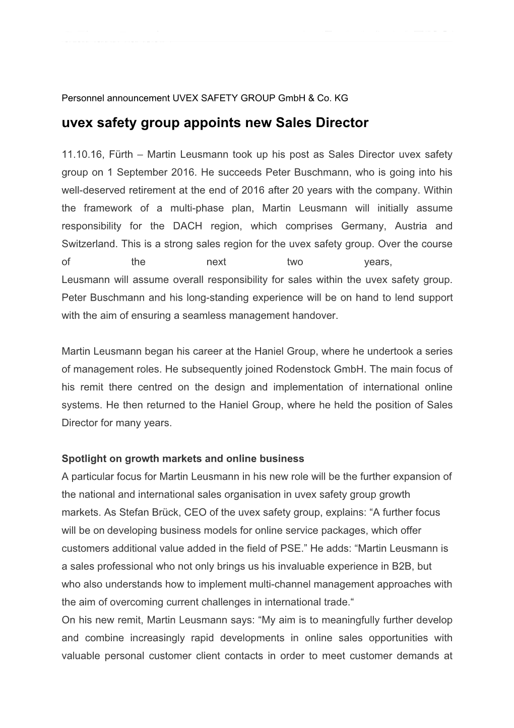 Uvex Safety Group Appoints New Sales Director