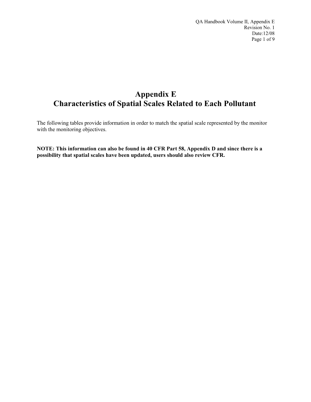 Characteristics of Spatial Scales Related to Each Pollutant