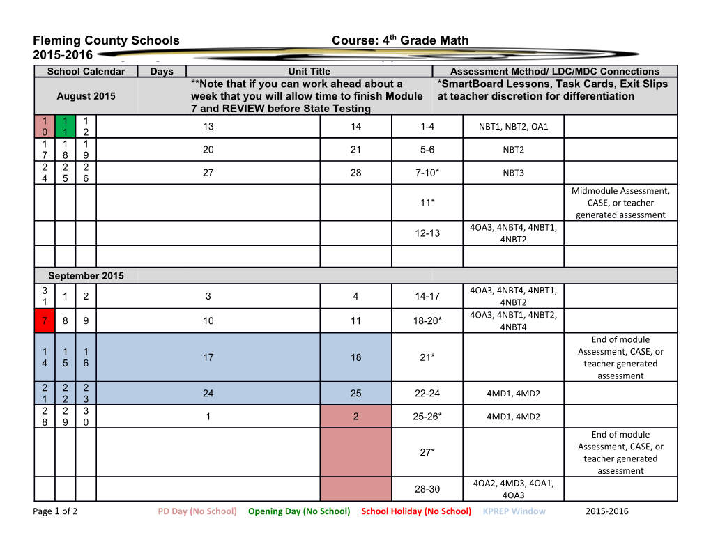 Fleming County Schoolscourse: 4Th Grade Math