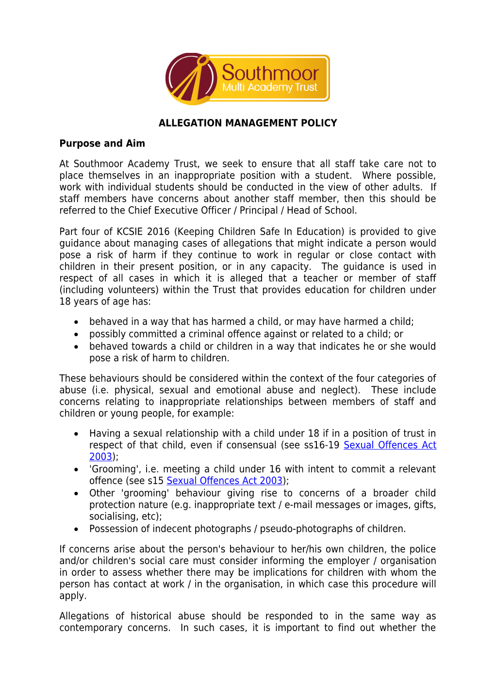 Allegation Management Policy