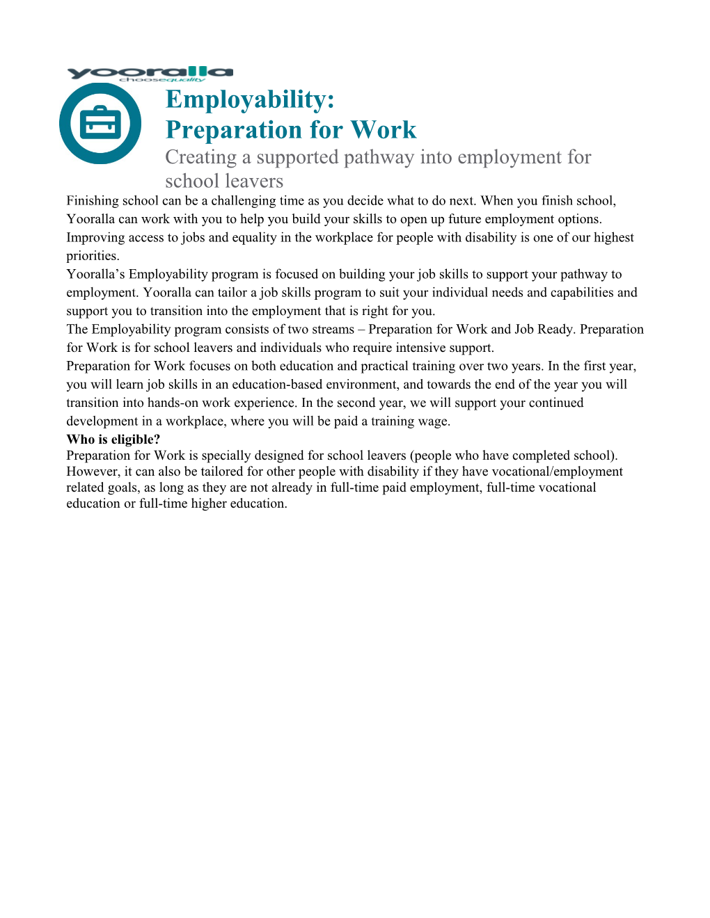 Employability: Preparation for Work