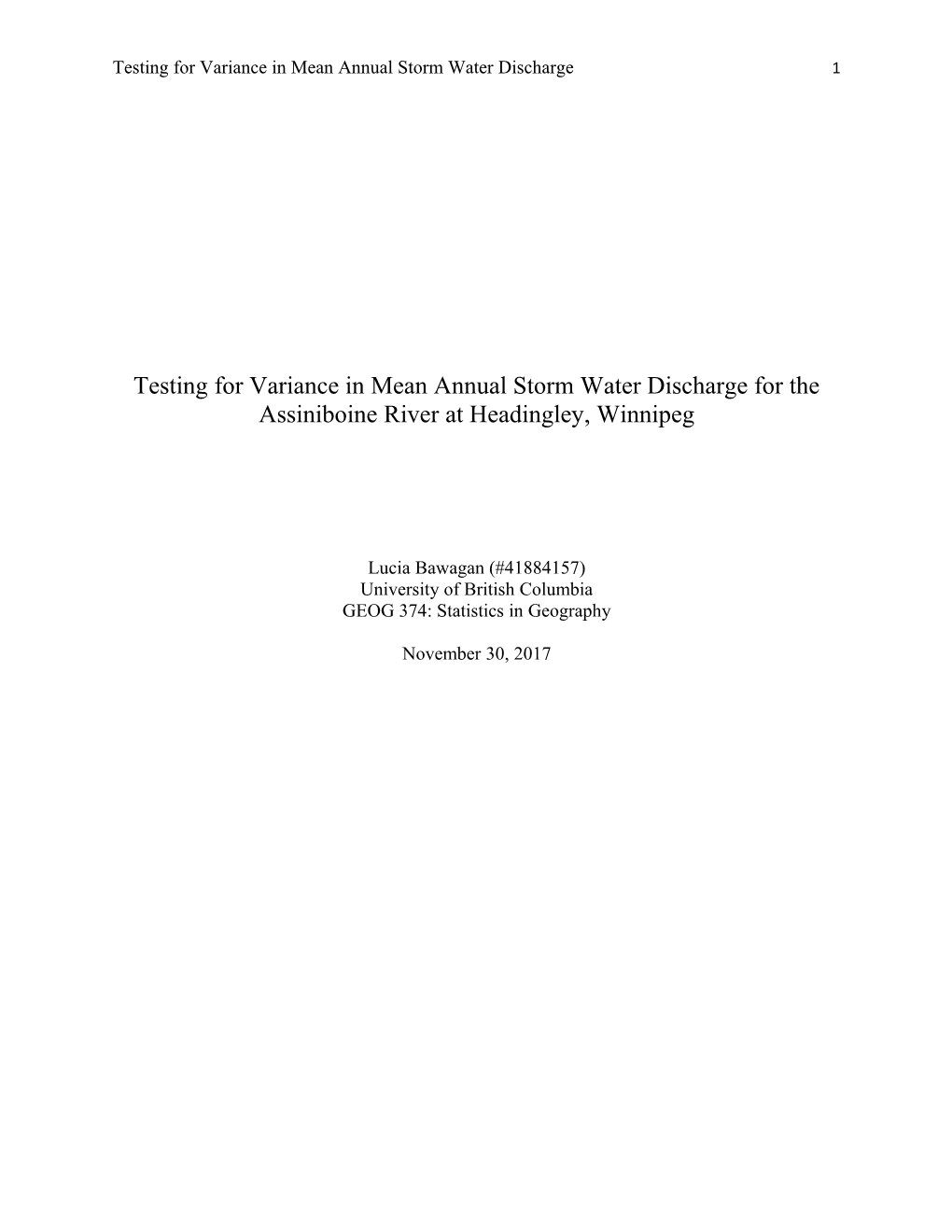 Testing for Variance in Mean Annual Storm Water Discharge1