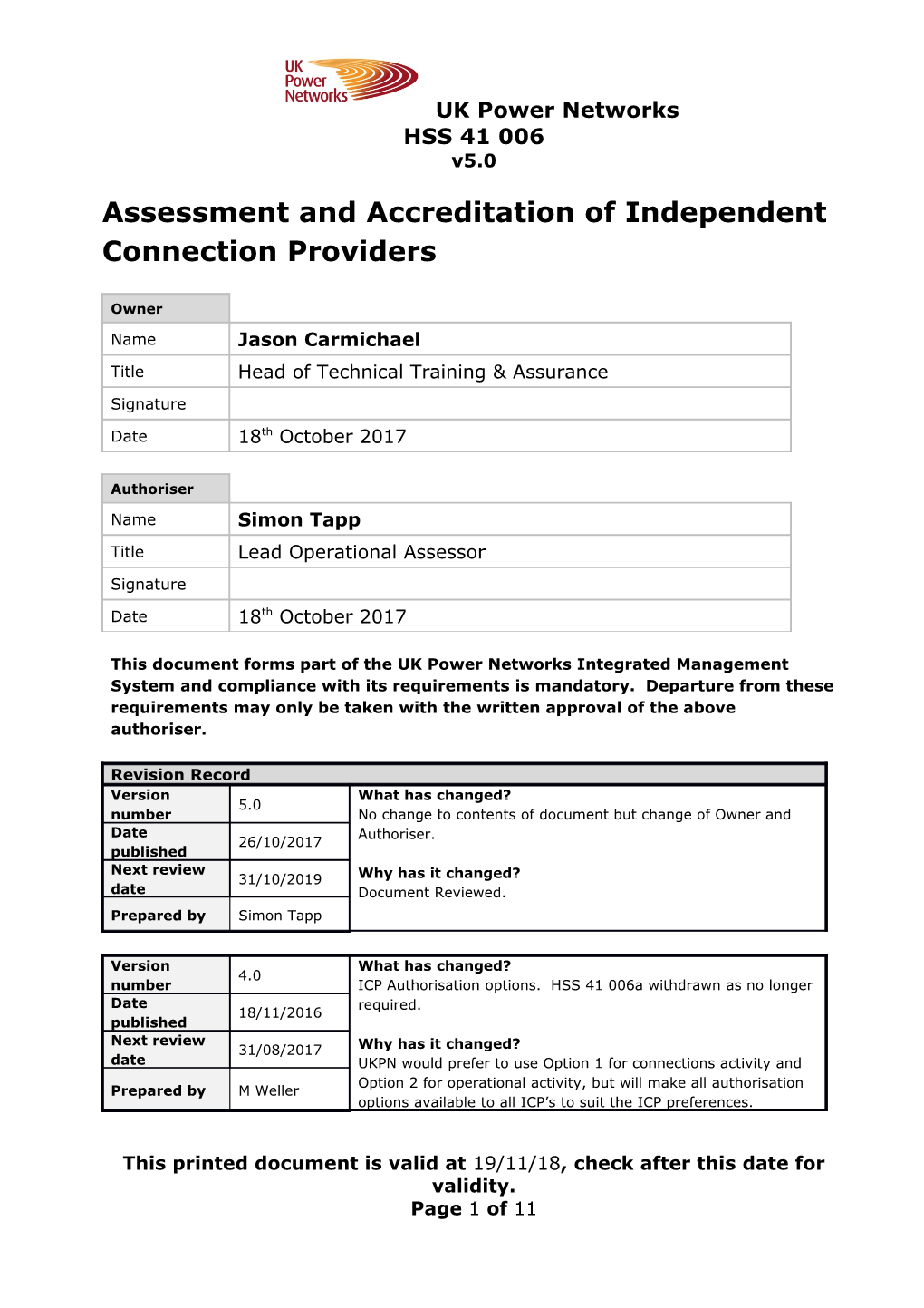 HSS 41 006 Assessment and Accreditation of Independent Connection Providers