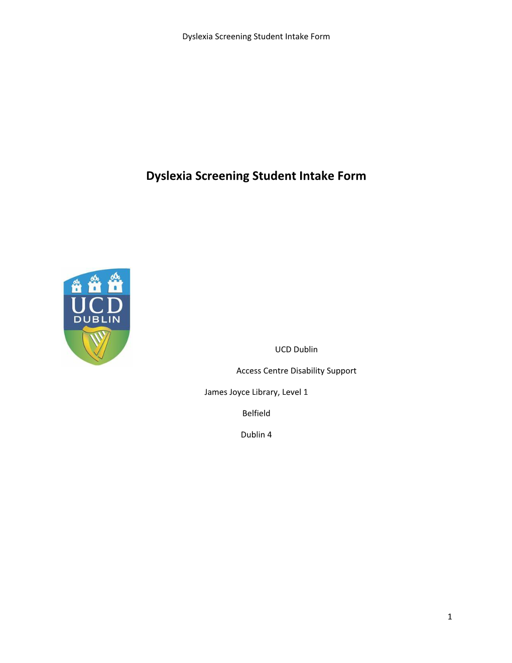 Dyslexia Screening Student Intake Form