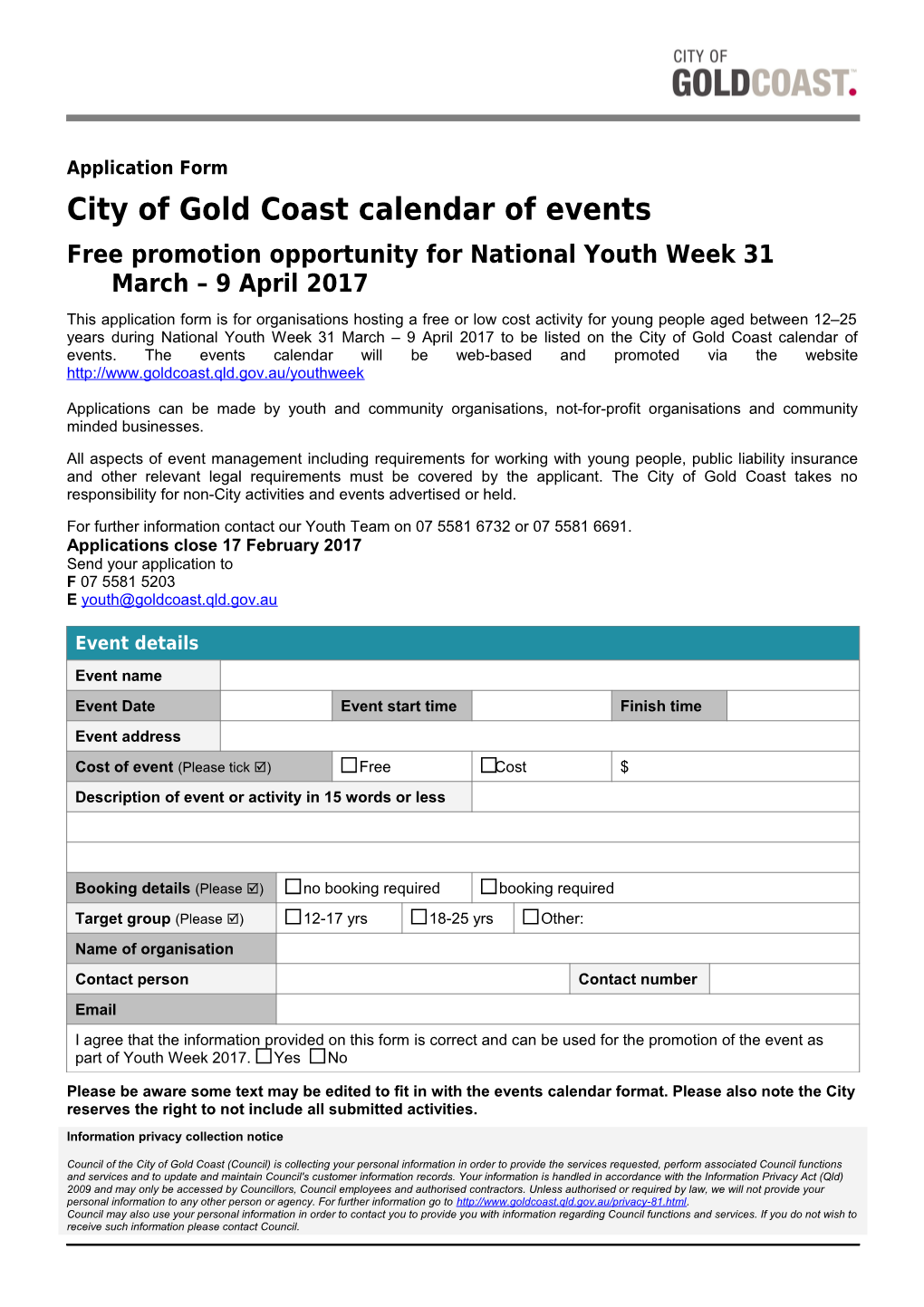 City of Gold Coast Calendar of Events