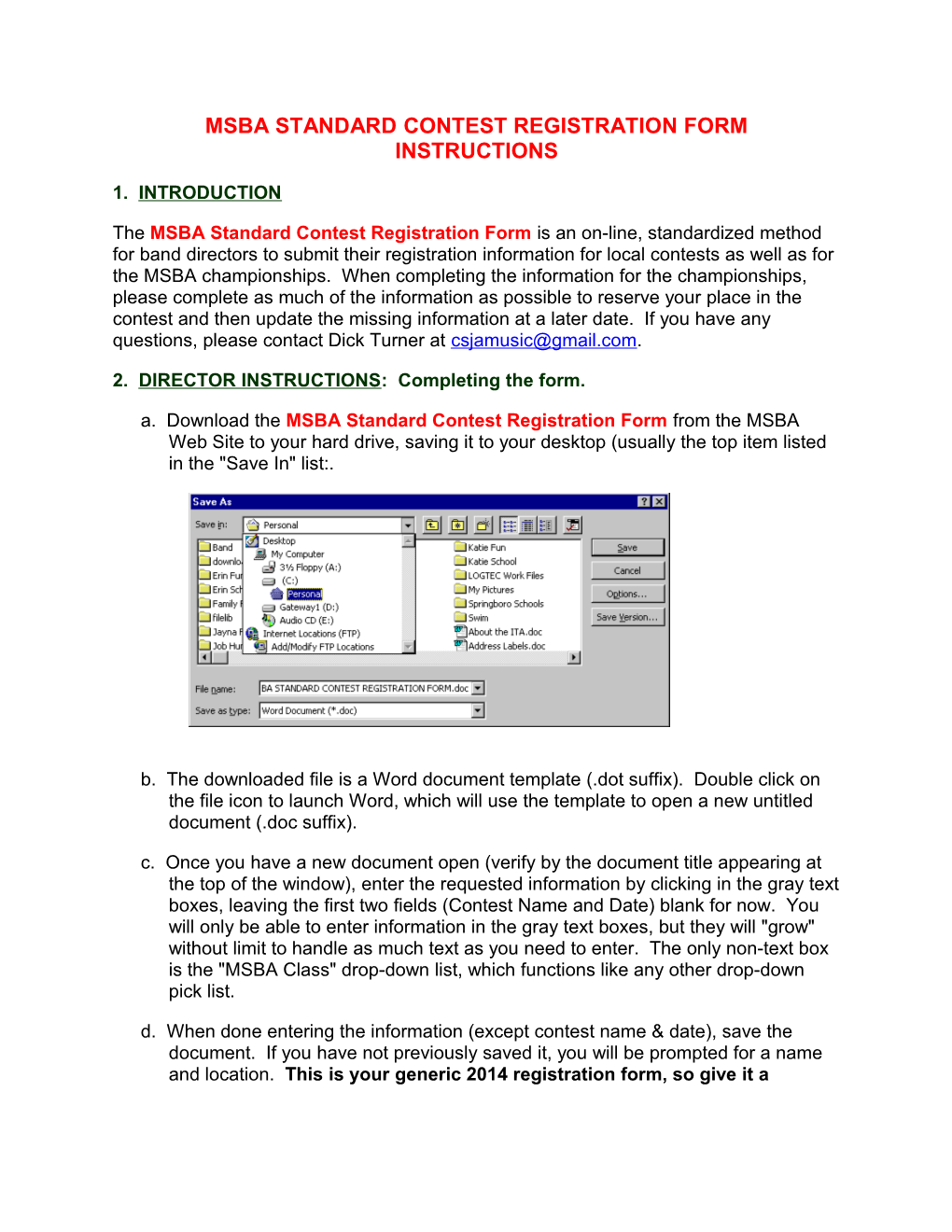 Msba Standard Contest Registration Form