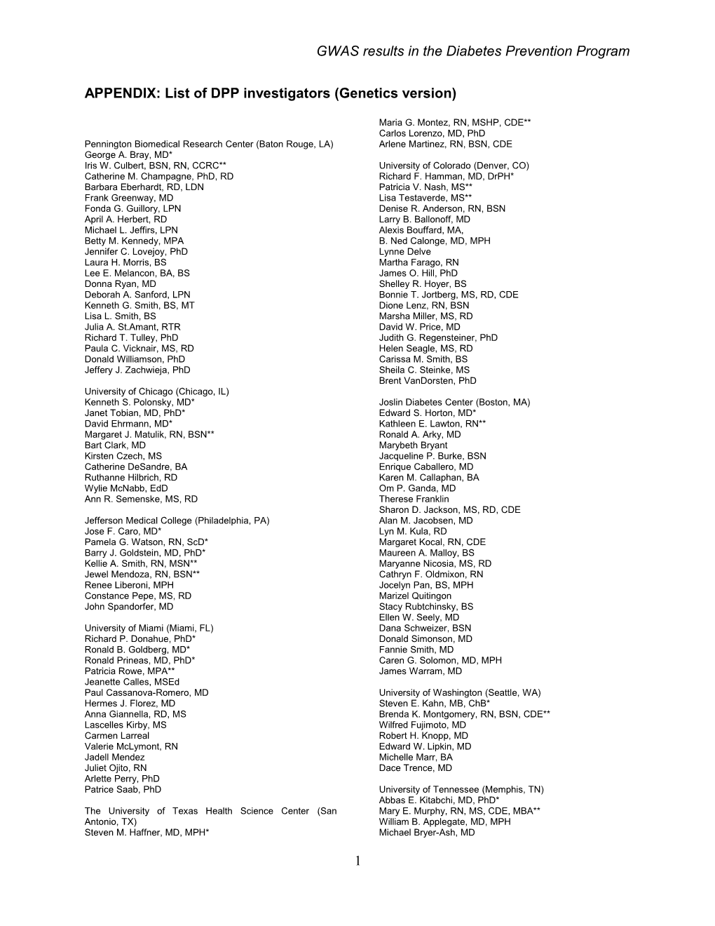 APPENDIX: List of DPP Investigators (Genetics Version)