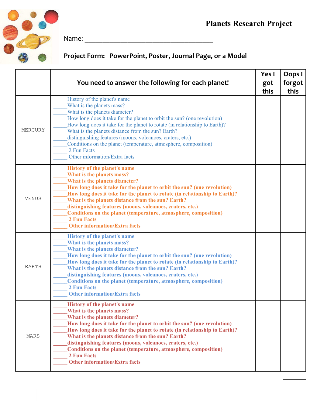 Project Form: Powerpoint, Poster, Journal Page, Or a Model