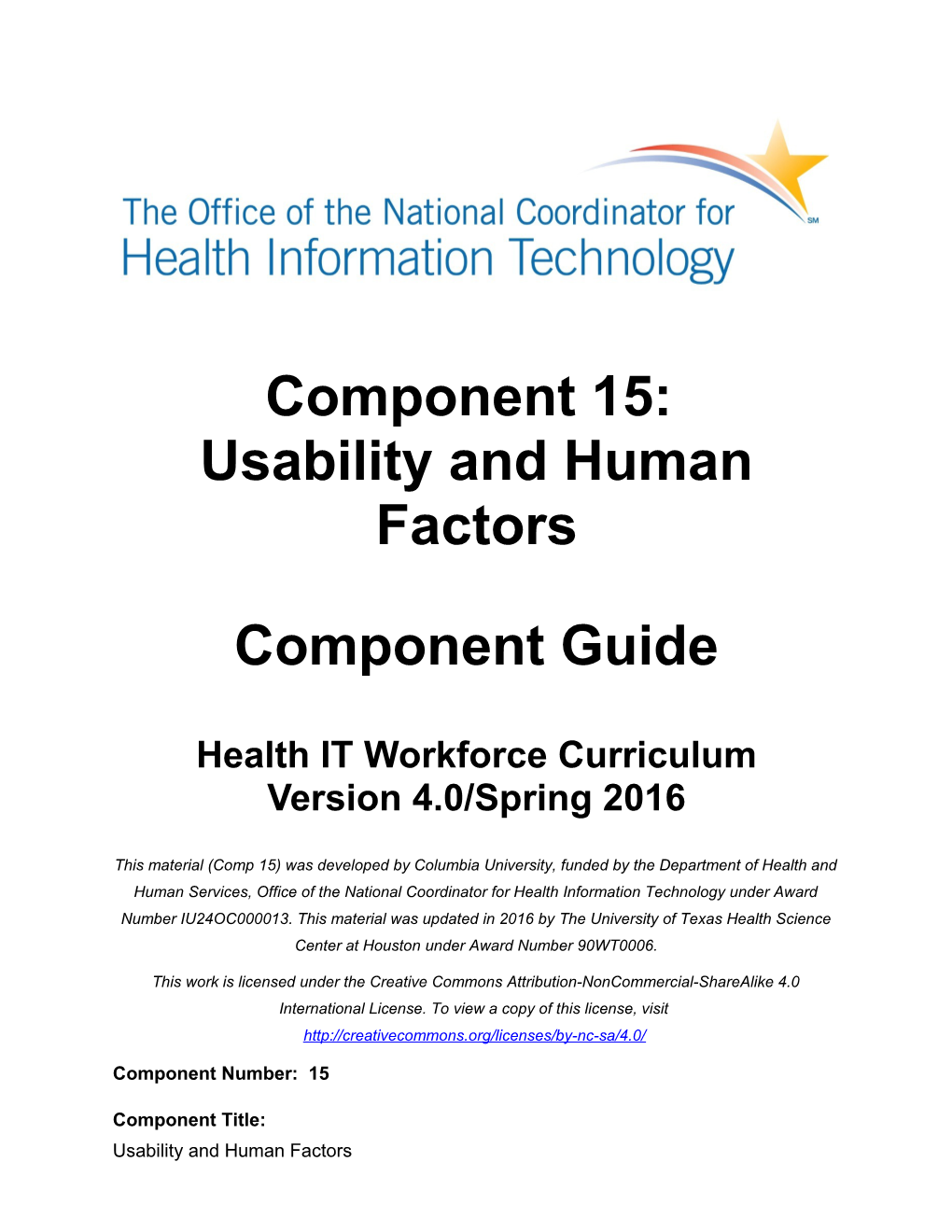 Component 15: Usability and Human Factors