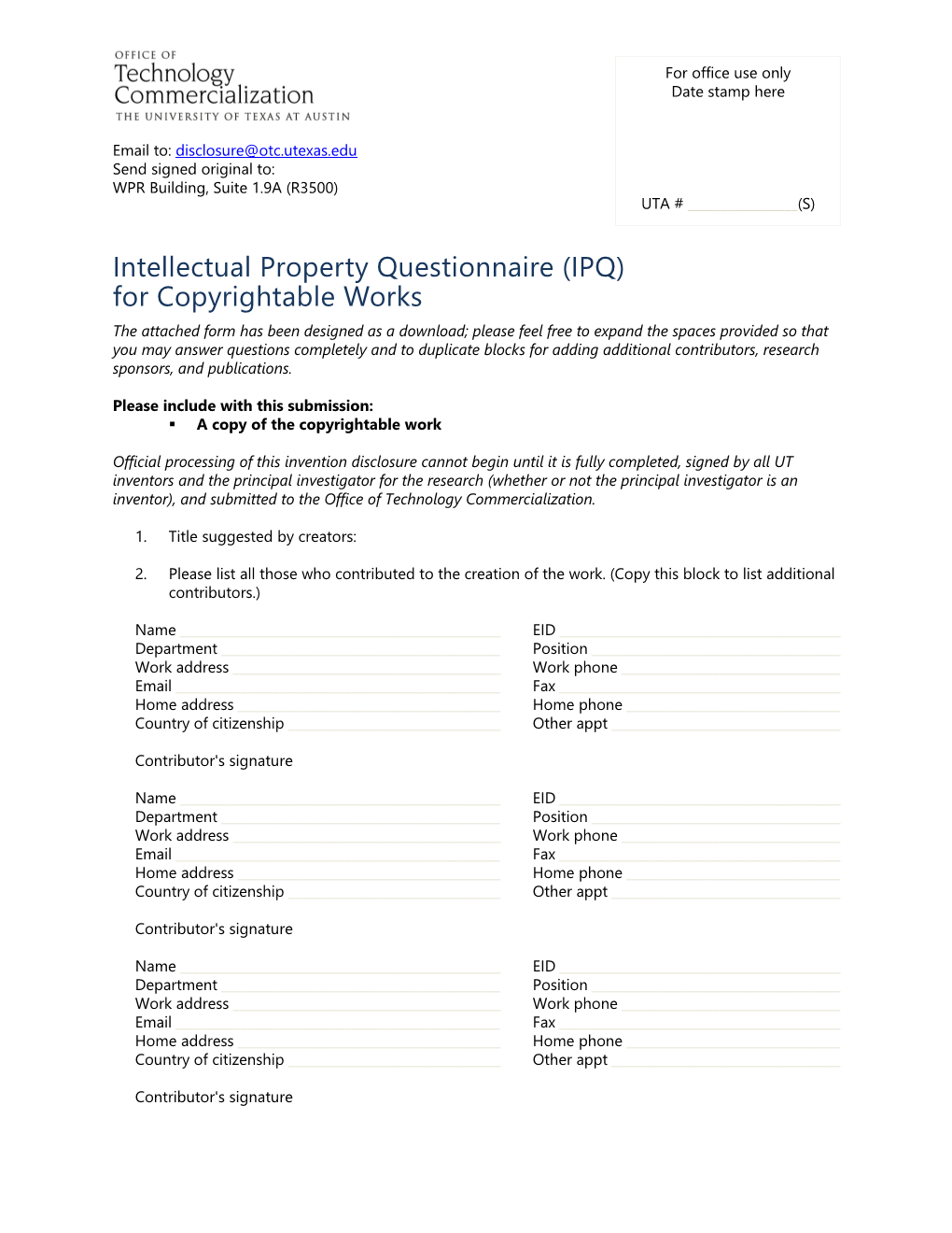 Intellectual Property Questionnaire - Copyright
