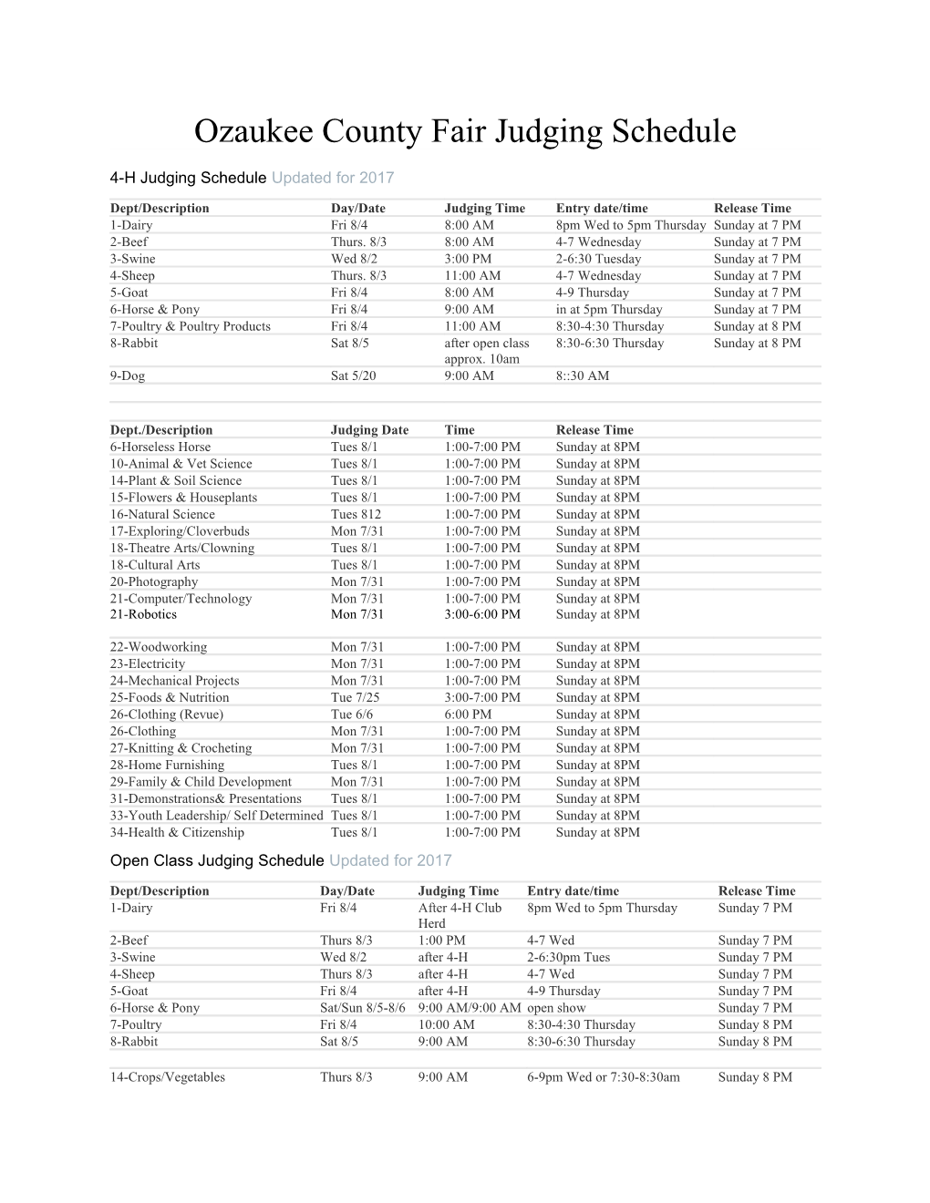 Ozaukee County Fair Judging Schedule