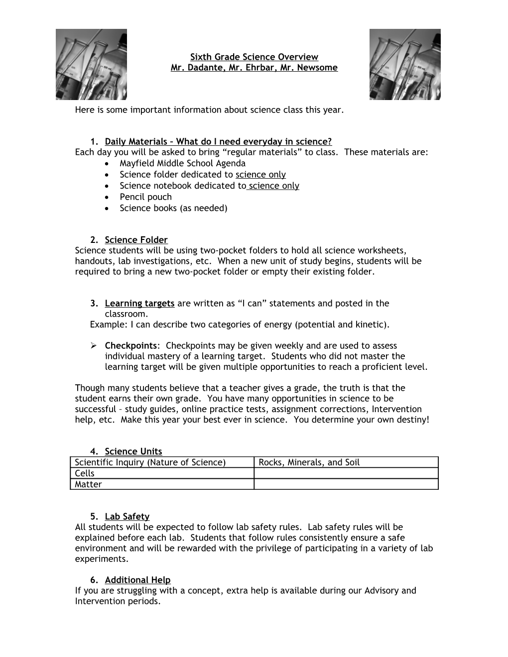 Sixth Grade Science Overview