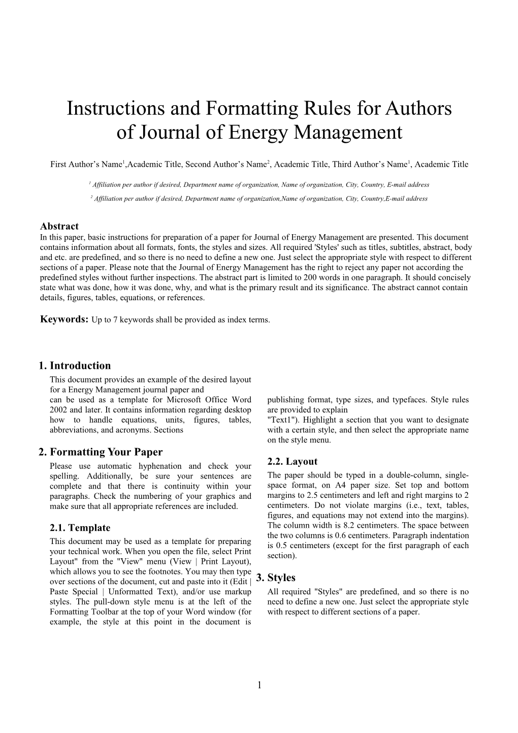 Instructions and Formatting Rules for Authors of Journal of Iranian Association of Electrical