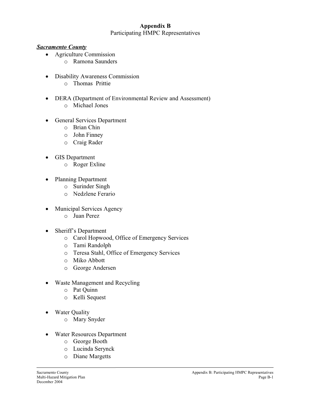 Appendix B - Participating HMPC Representatives