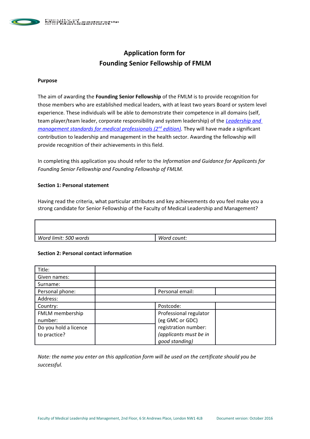 Founding Senior Fellowship of FMLM