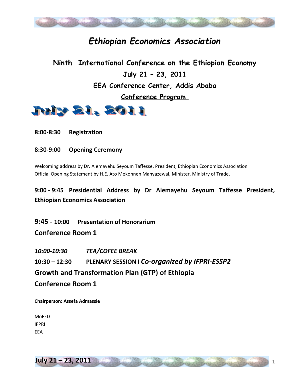 Ninth International Conference on the Ethiopian Economy