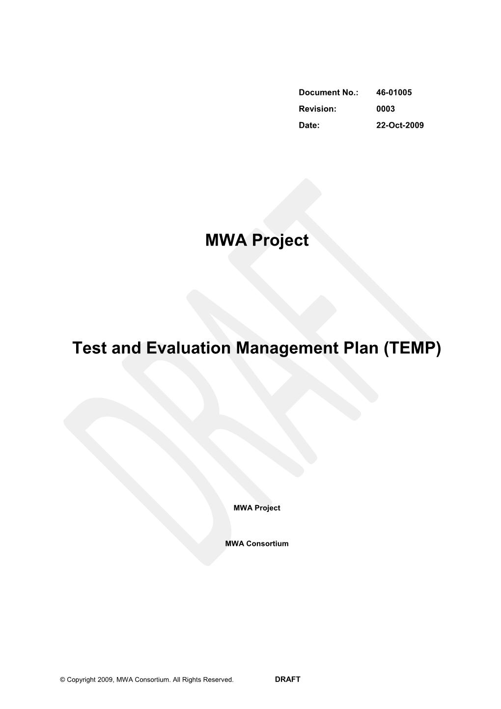 Test and Evaluation Management Plan (TEMP)