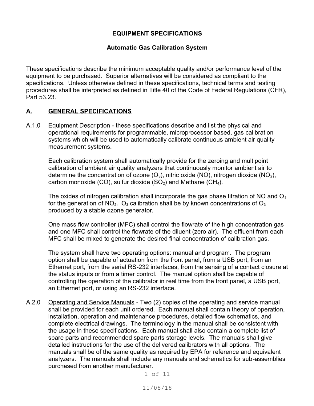 Automatic Gas Calibration System