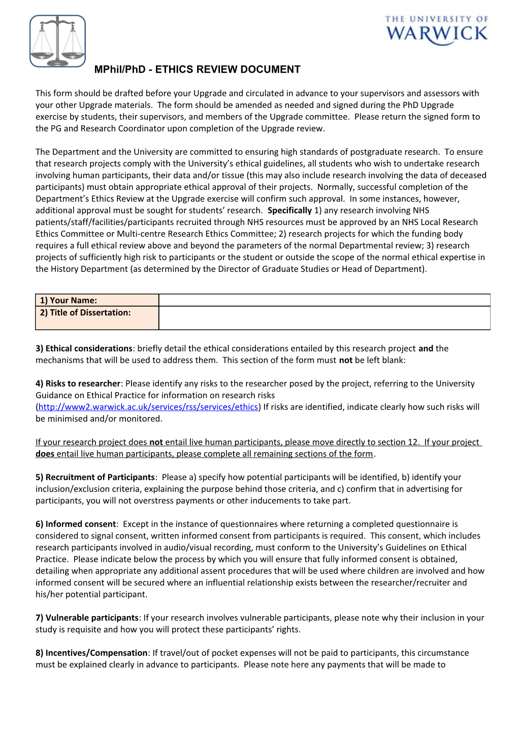 Postgraduate Research Fund Application Form