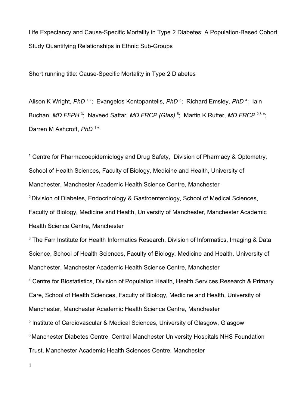 Short Running Title: Cause-Specific Mortality in Type 2 Diabetes