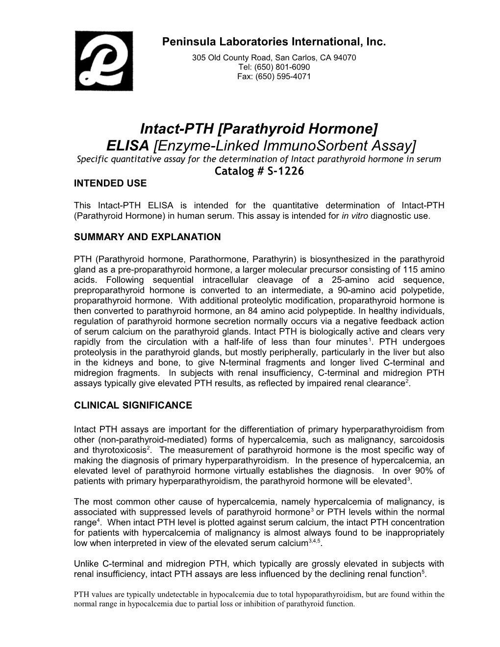 Intact-PTH Parathyroid Hormone