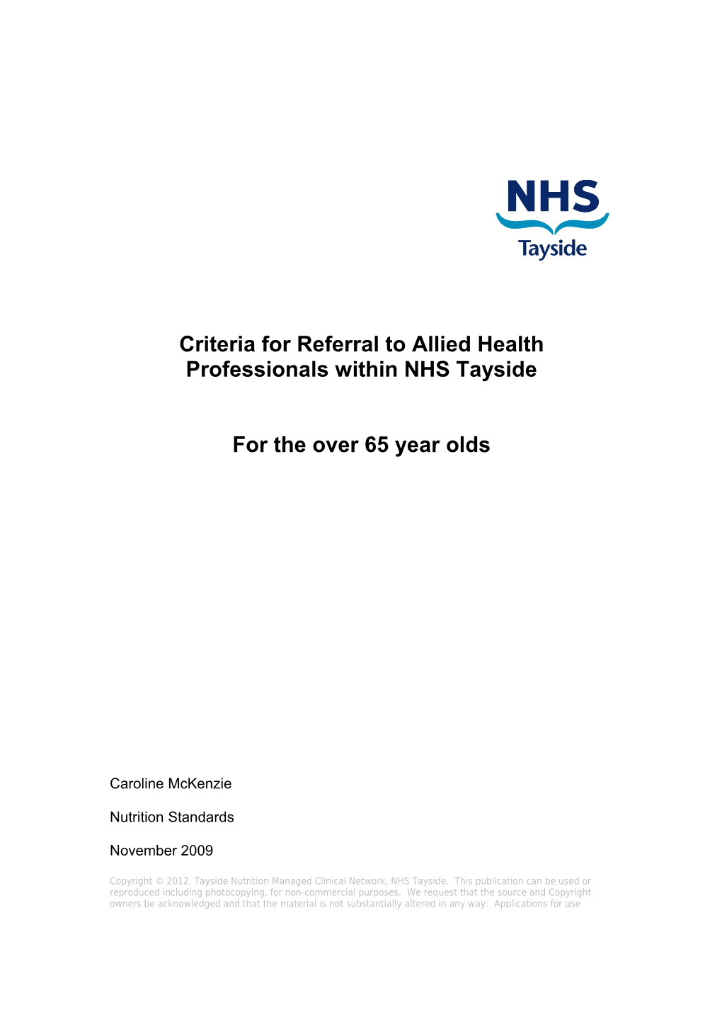 Criteria for Referral to Allied Health Professionals