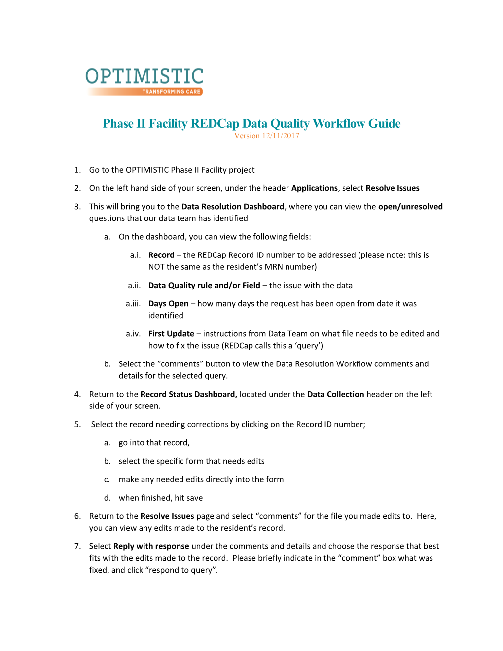 Phase II Facility Redcap Data Quality Workflow Guide