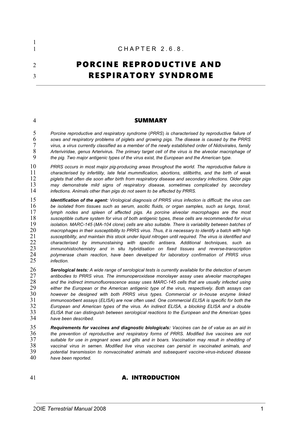 Chapter 2.6.8. Porcine Reproductive and Respiratory Syndrome
