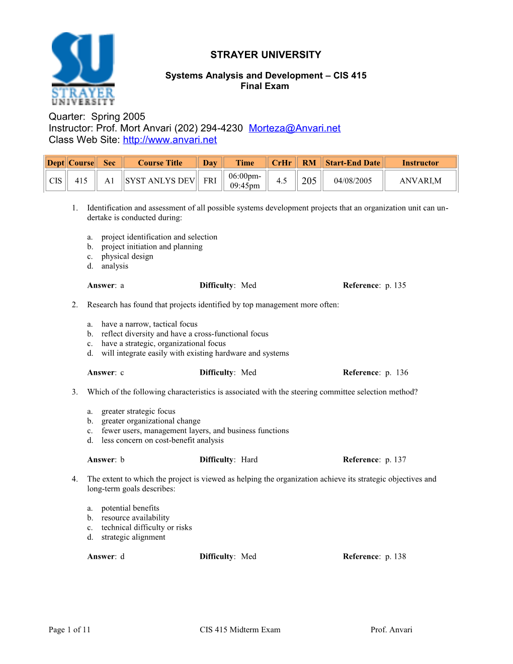 Systems Analysis and Development CIS 415