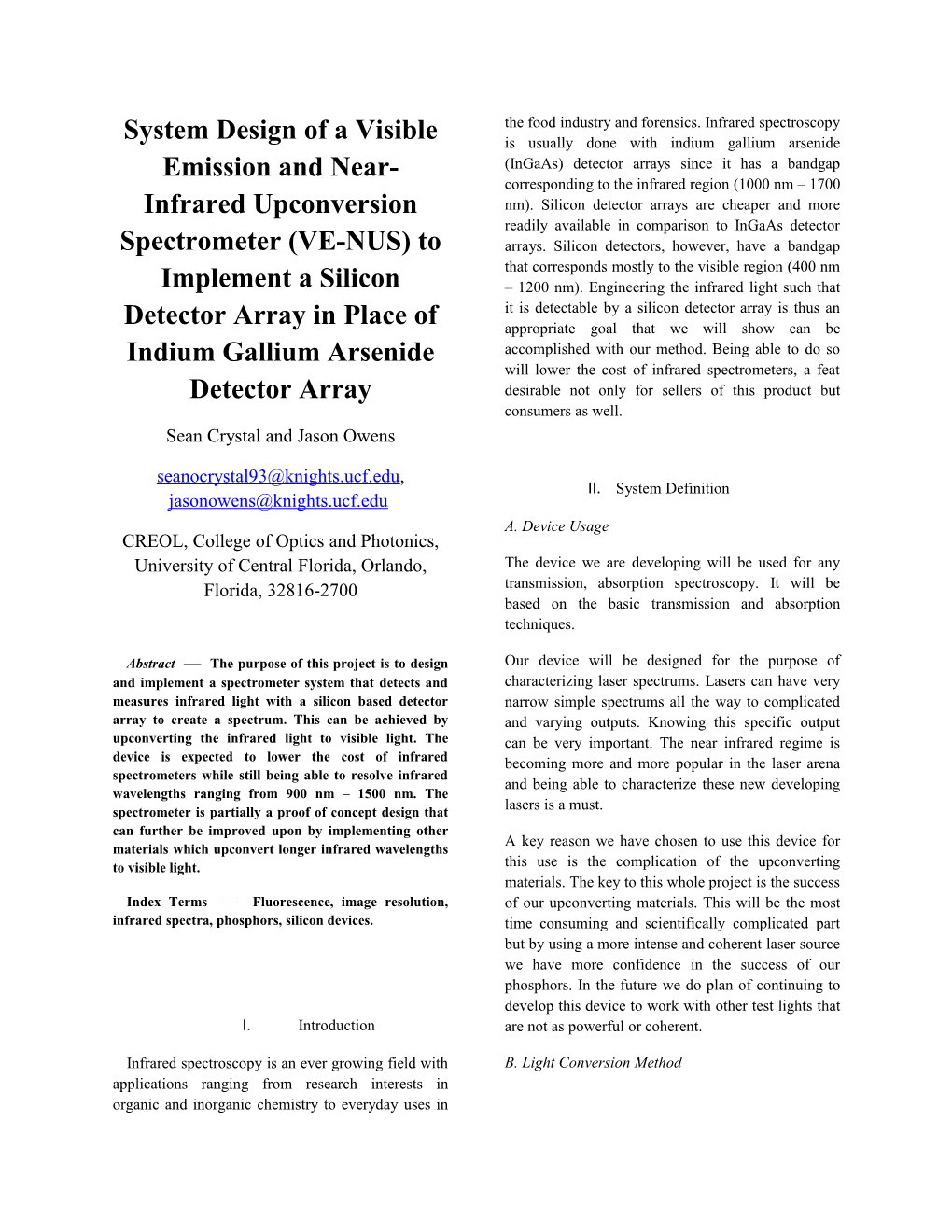 System Design of a Visible Emission and Near-Infrared Upconversion Spectrometer (VE-NUS)