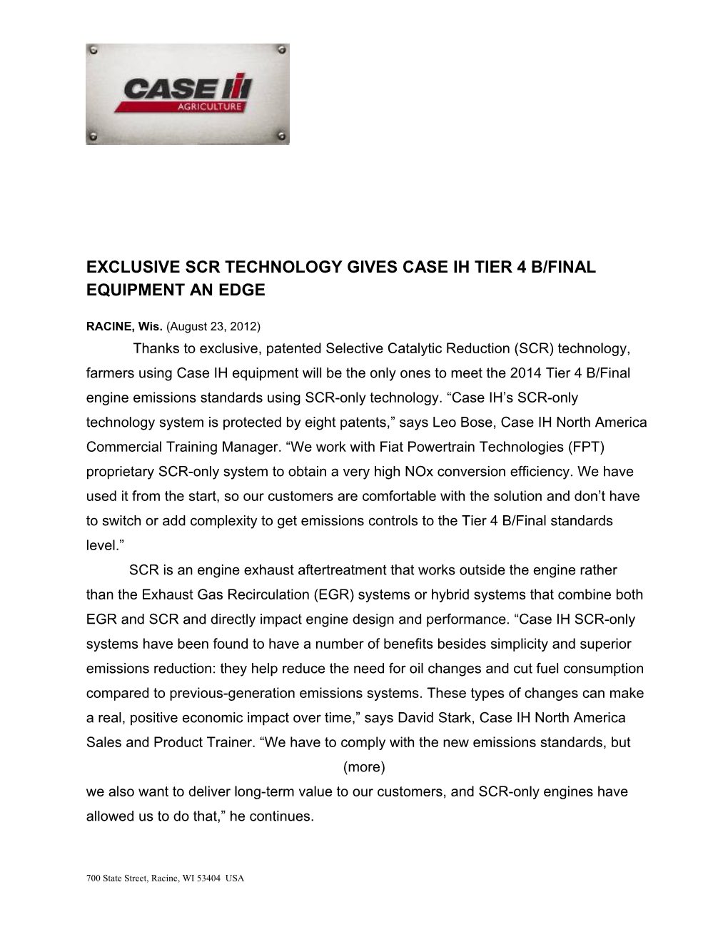 Exclusive Scr Technology Gives Case Ih Tier 4 B/Final Equipment an Edge