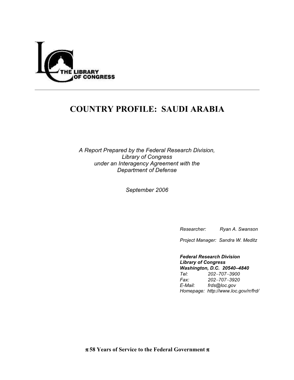 Library of Congress Federal Research Division Country Profile: Saudi Arabia, September 2006