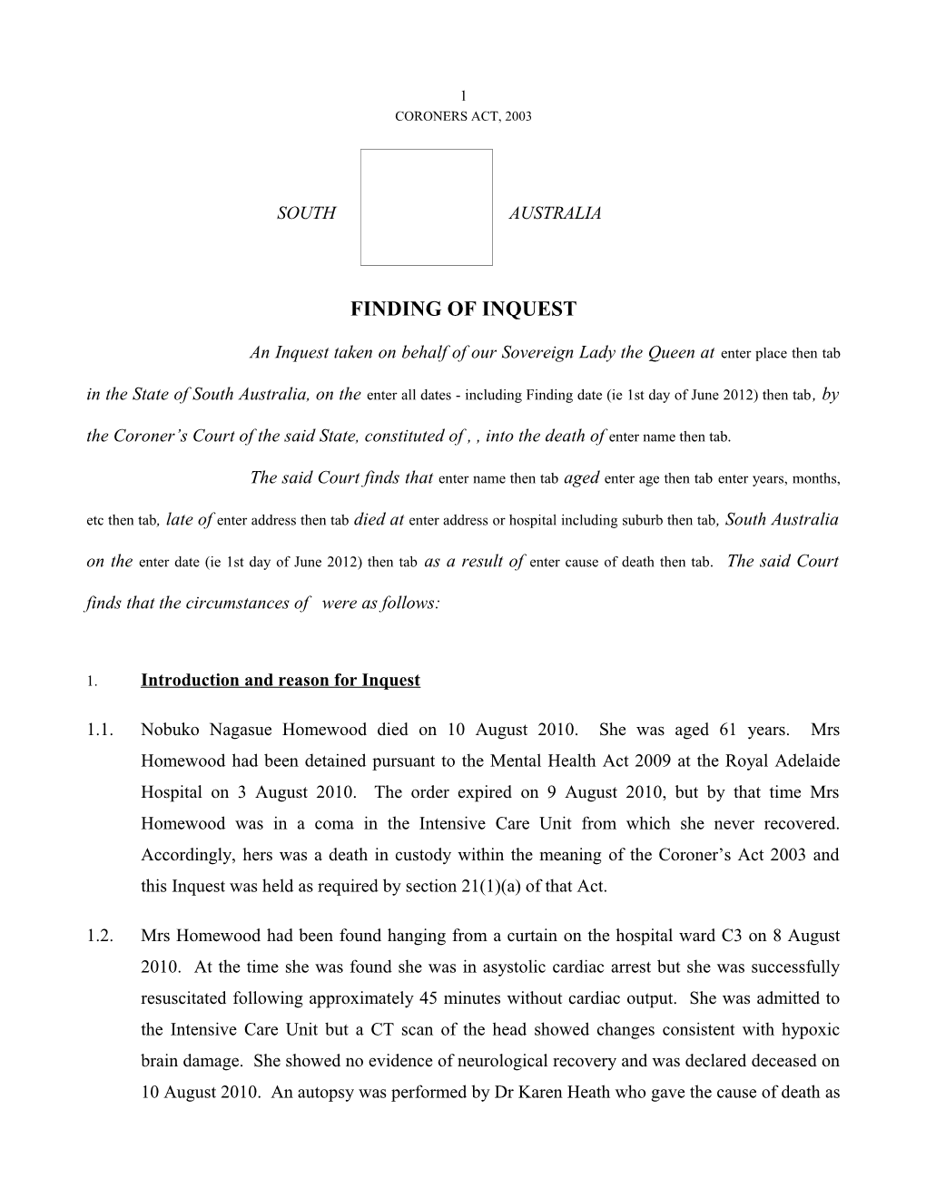 Finding of Inquest - Nobuko Nagasue Homewood