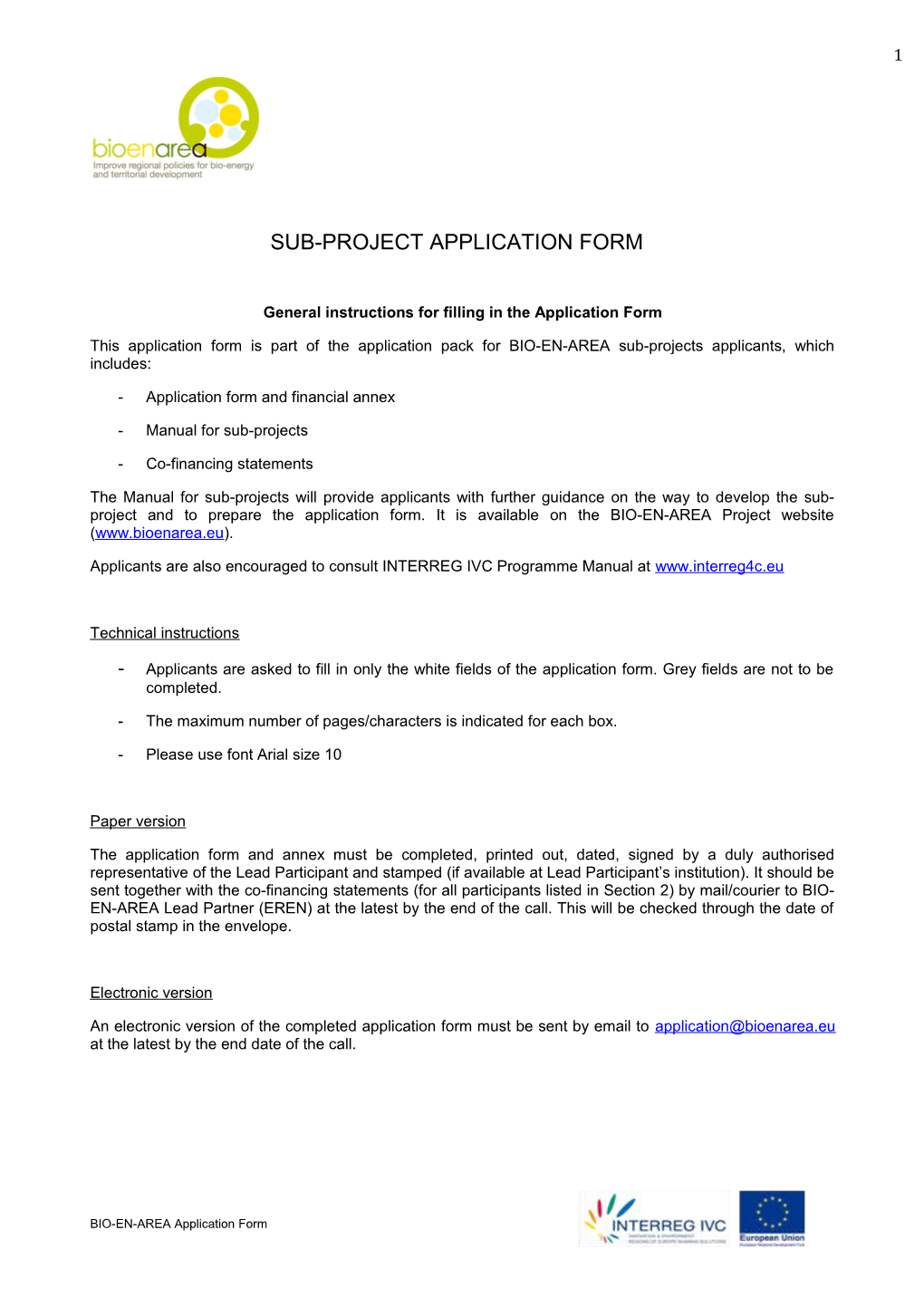 Sub-Project Application Form