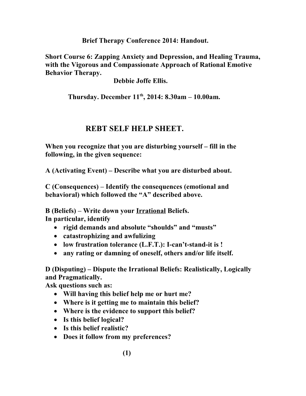 Brief Therapy Conference 2012 Handout