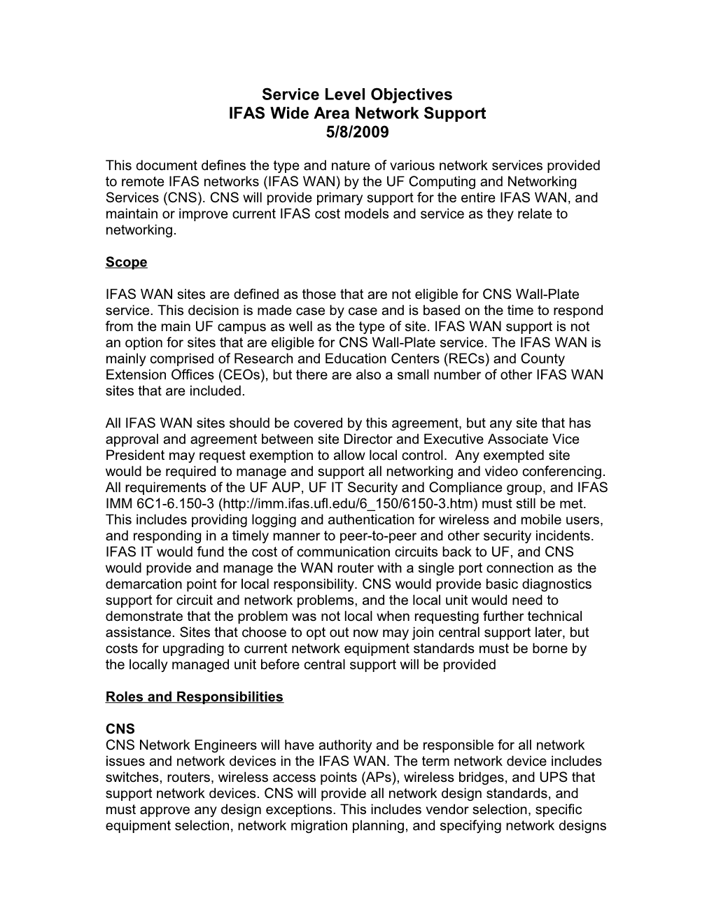 Issues for IFAS WAN Support