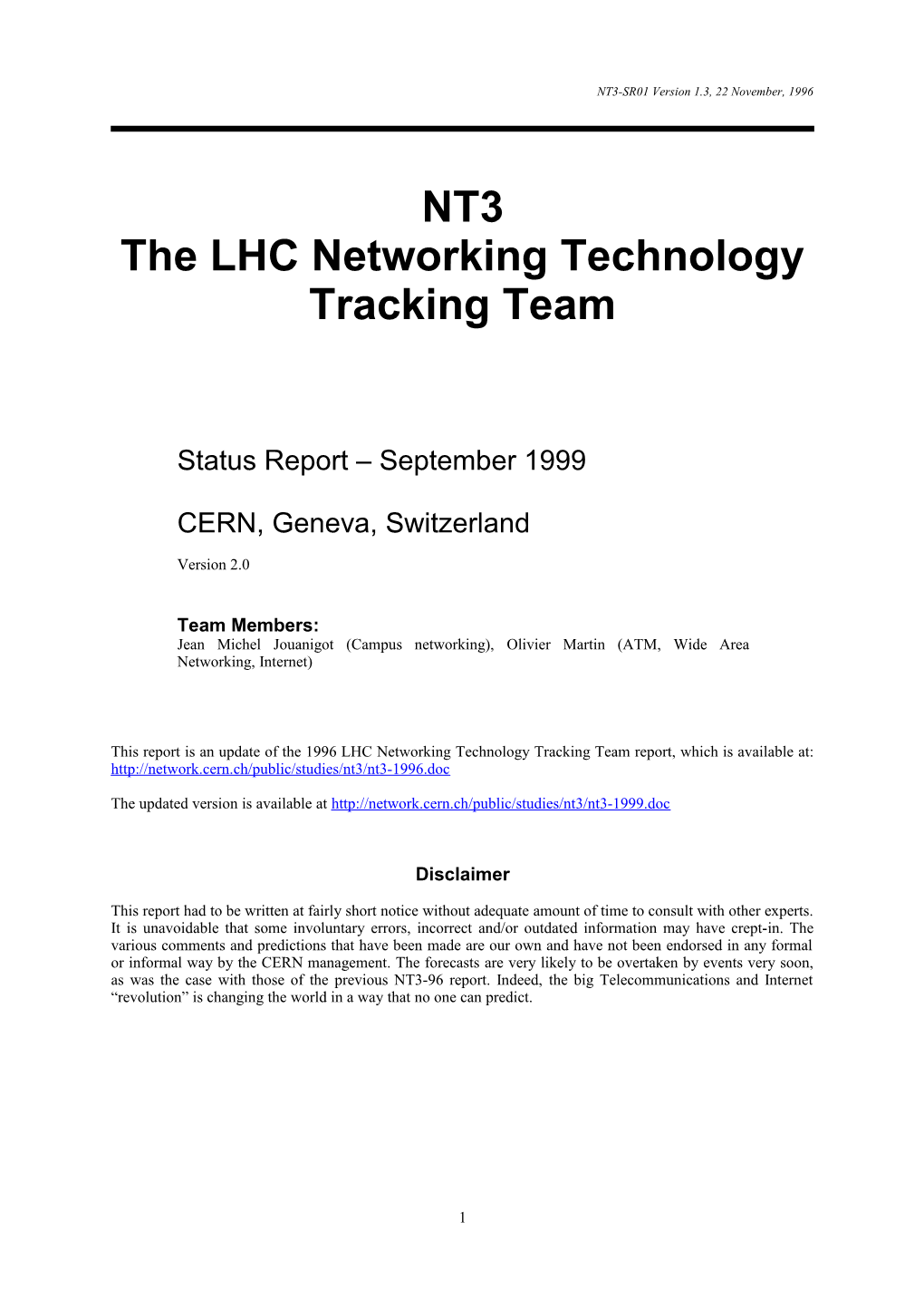 The LHC Networking Technology Tracking Team