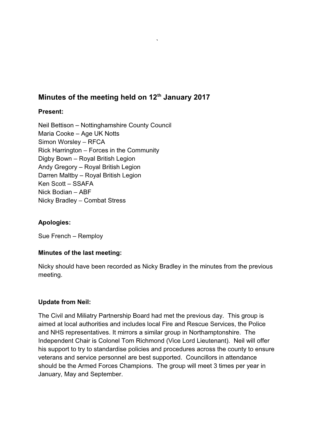 Minutes of the Meeting Held on 12Th January 2017