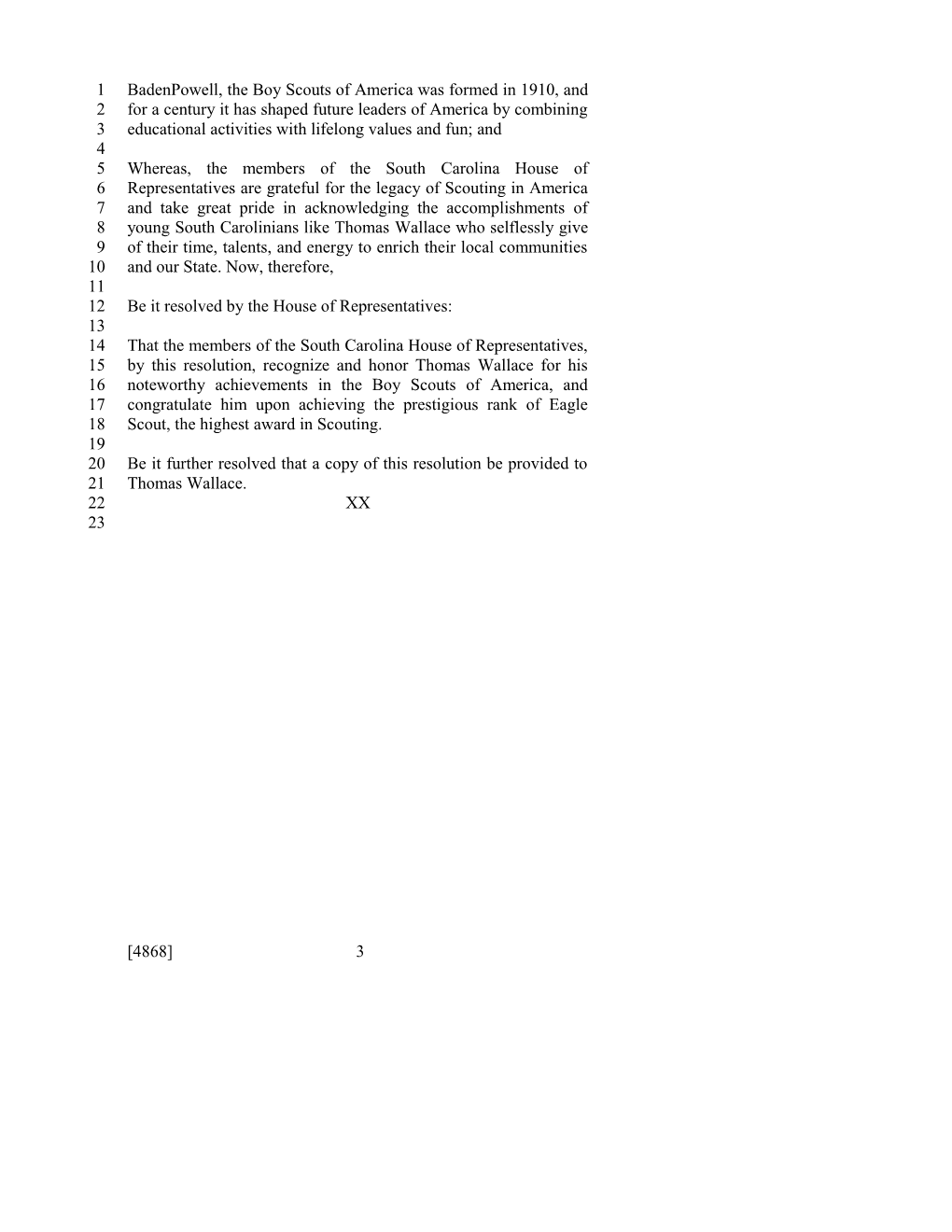 2011-2012 Bill 4868: Thomas Wallace - South Carolina Legislature Online