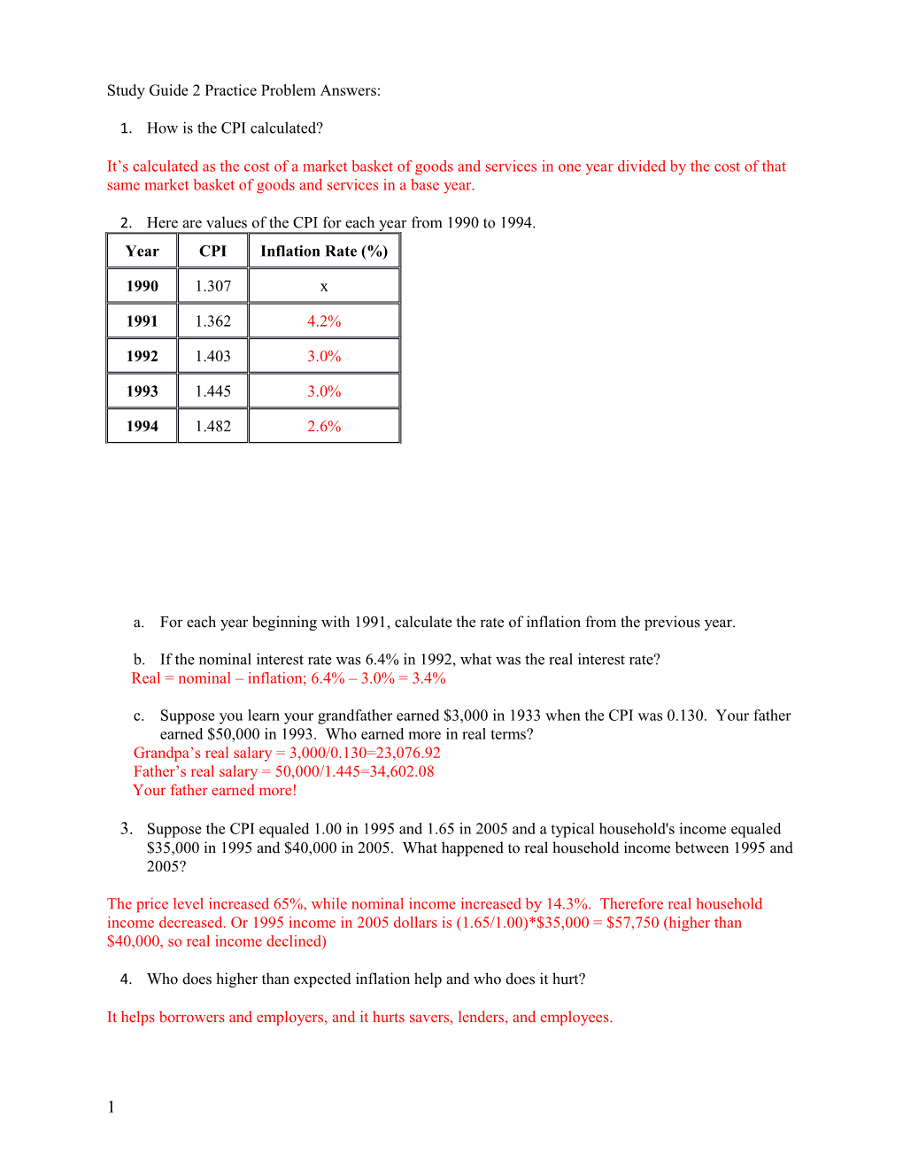 Study Guide 2 Practice Problem Answers