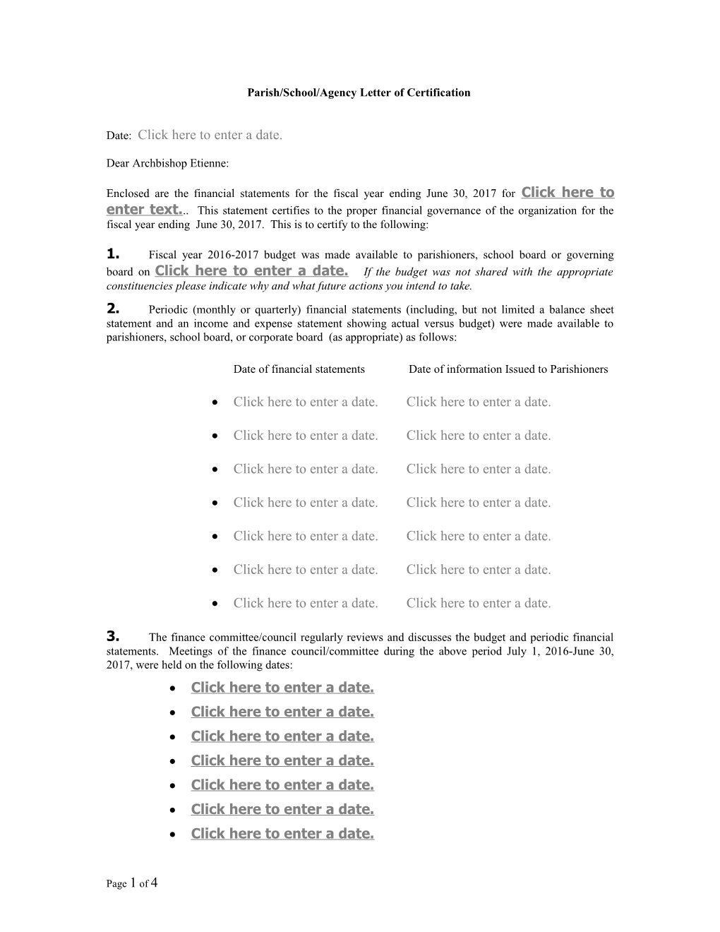 Parish/School/Agency Letter of Certification