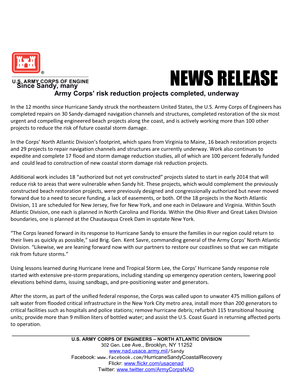 Since Sandy, Many Army Corps Risk Reduction Projects Completed, Underway