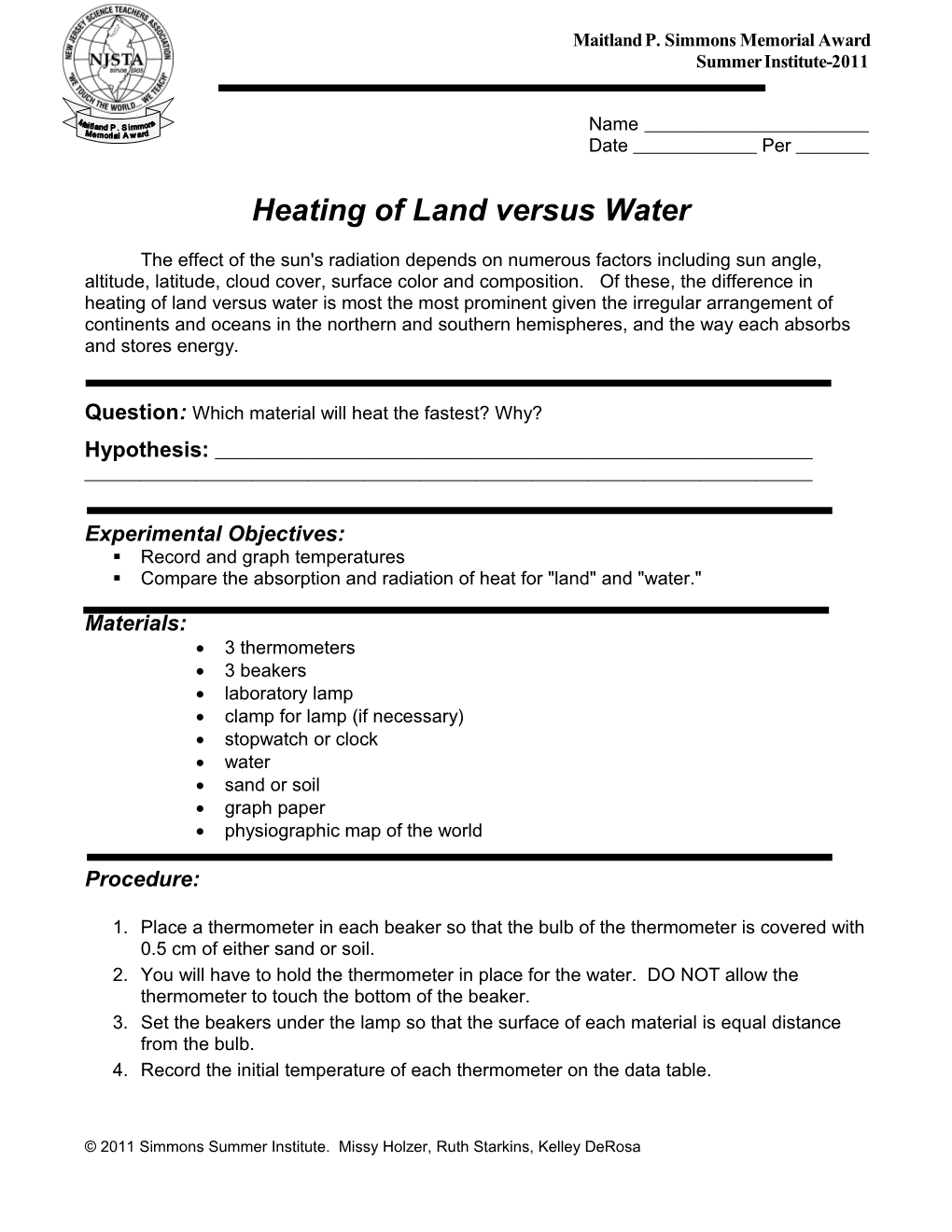 Heating of Land Versus Water