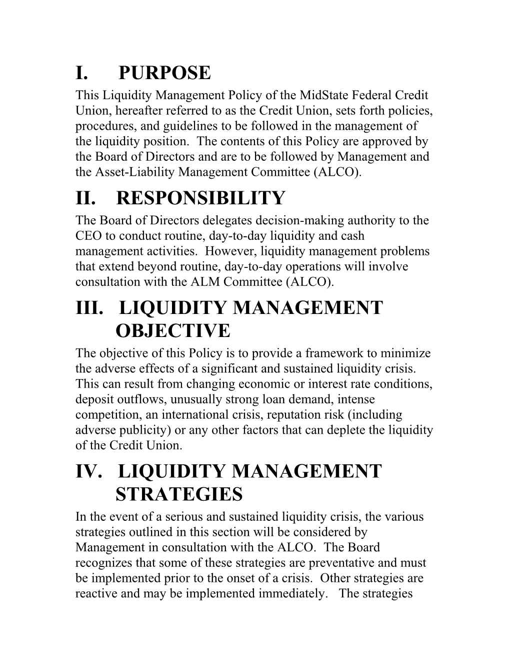Iii. Liquidity Management Objective