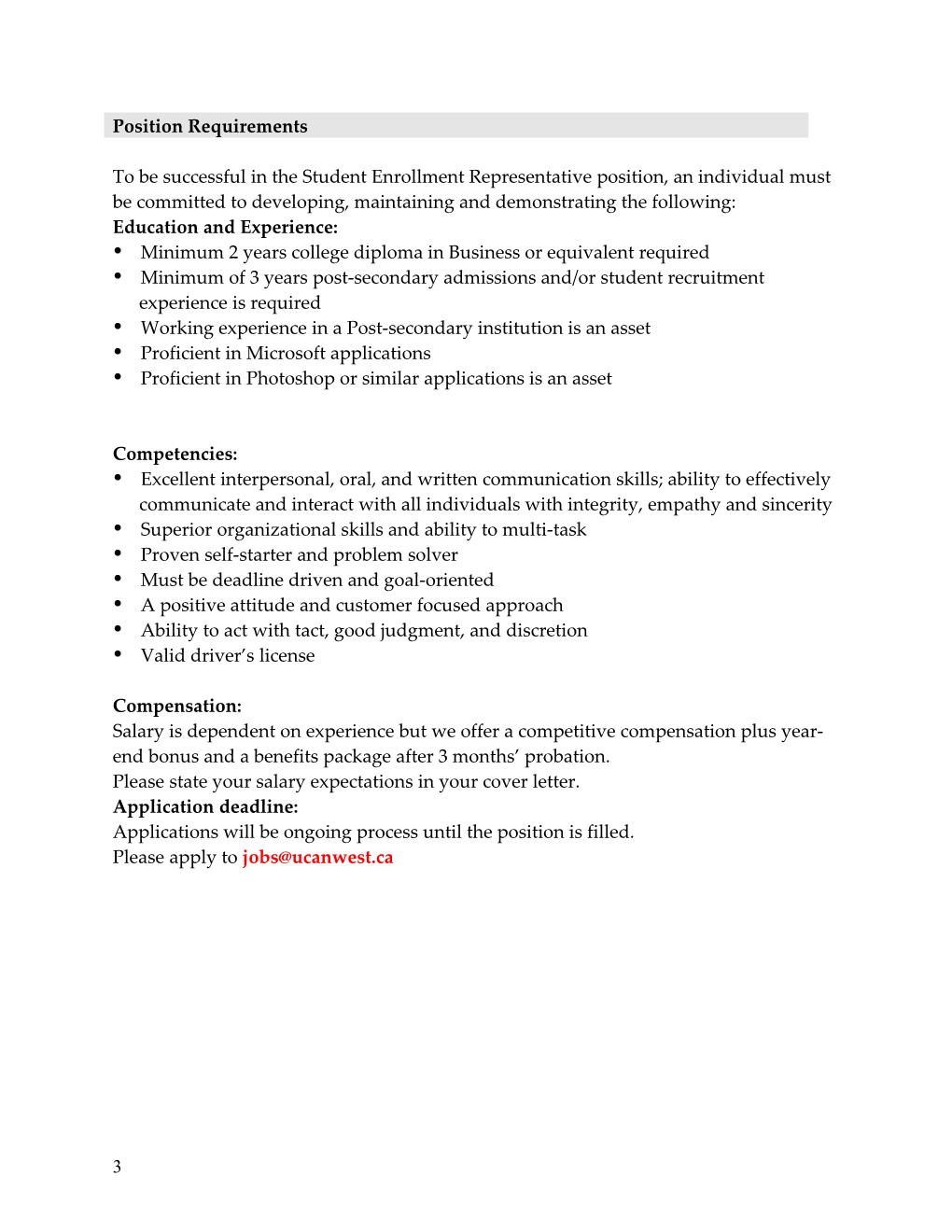 Position Job Title: Student Recruitment Advisor - Domestic