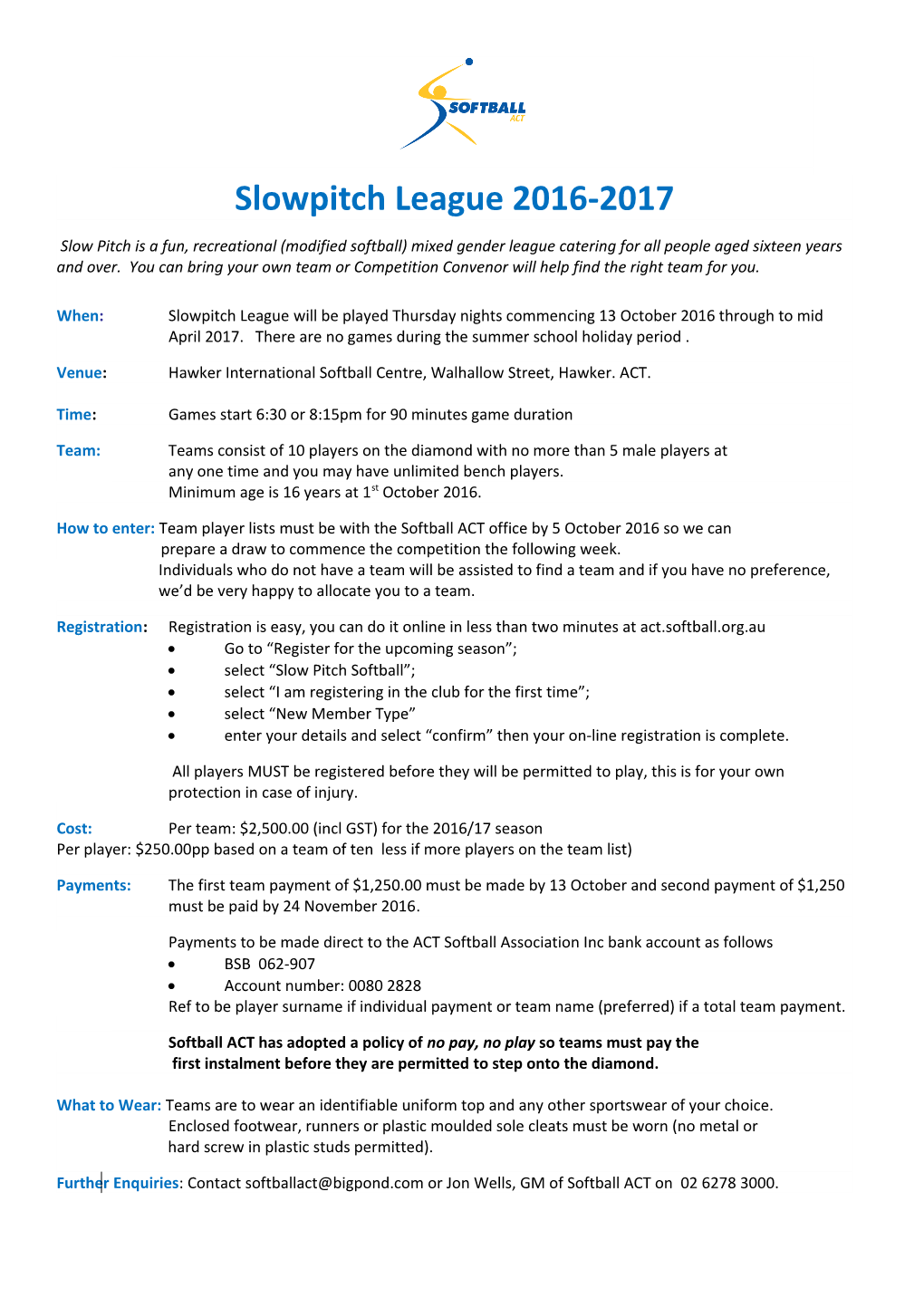 Slowpitch League 2016-2017