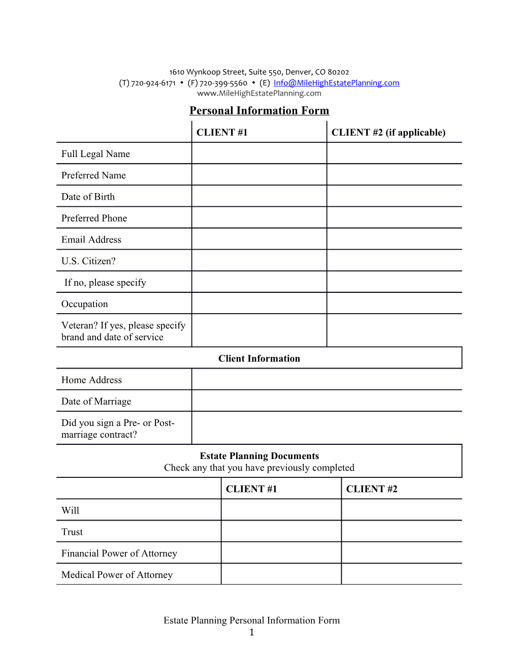 Personal Information Form