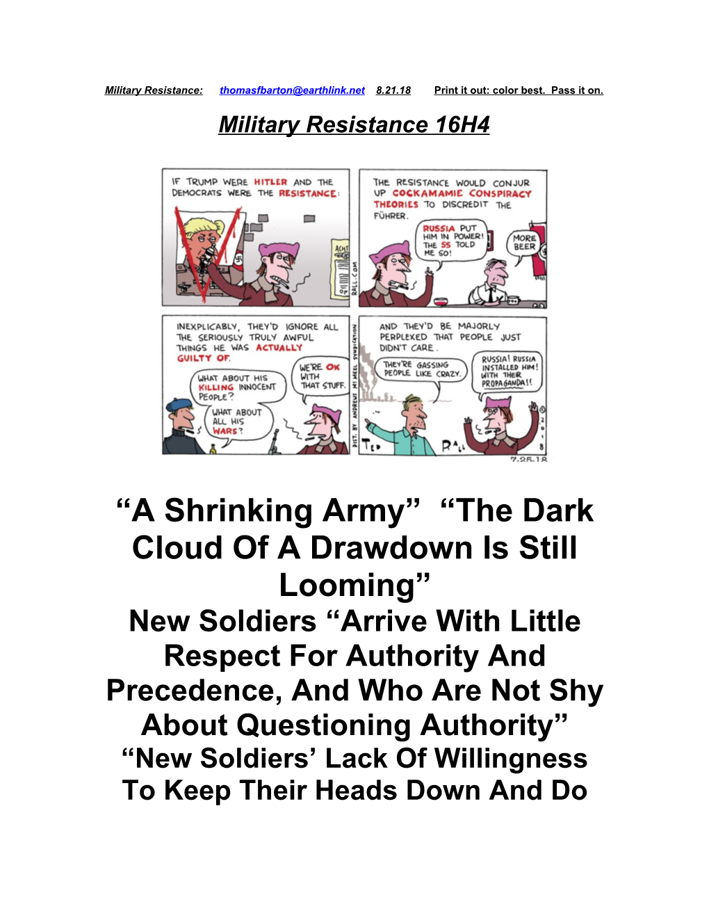 A Shrinking Army the Dark Cloud of a Drawdown Is Still Looming