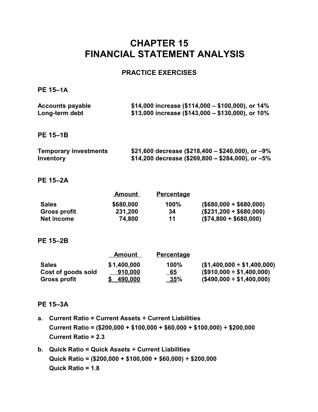 Chapter 15Financial Statement Analysis
