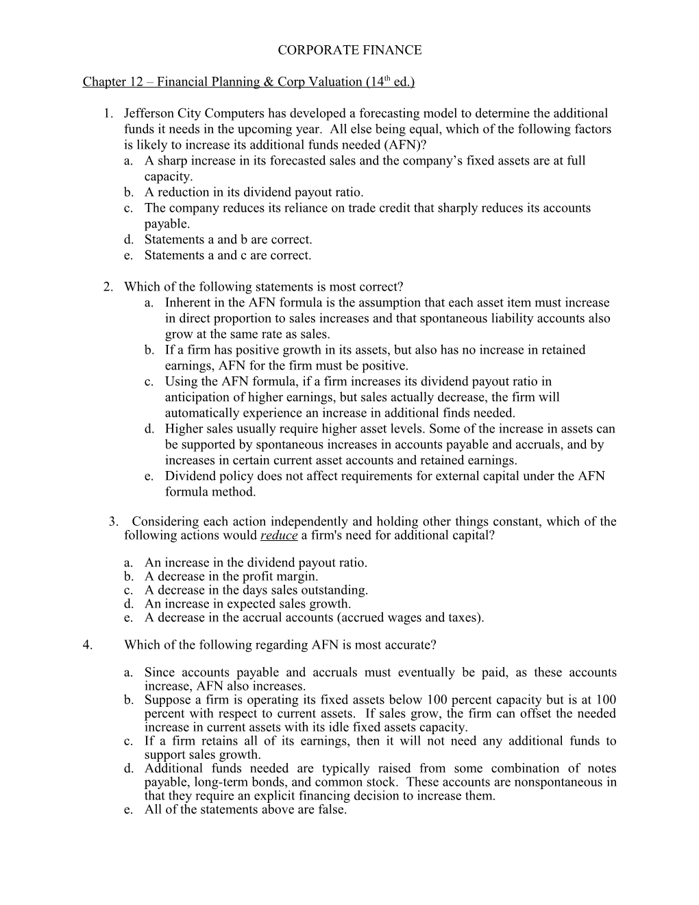 Chapter 12 Financial Planning & Corp Valuation (14Th Ed.)